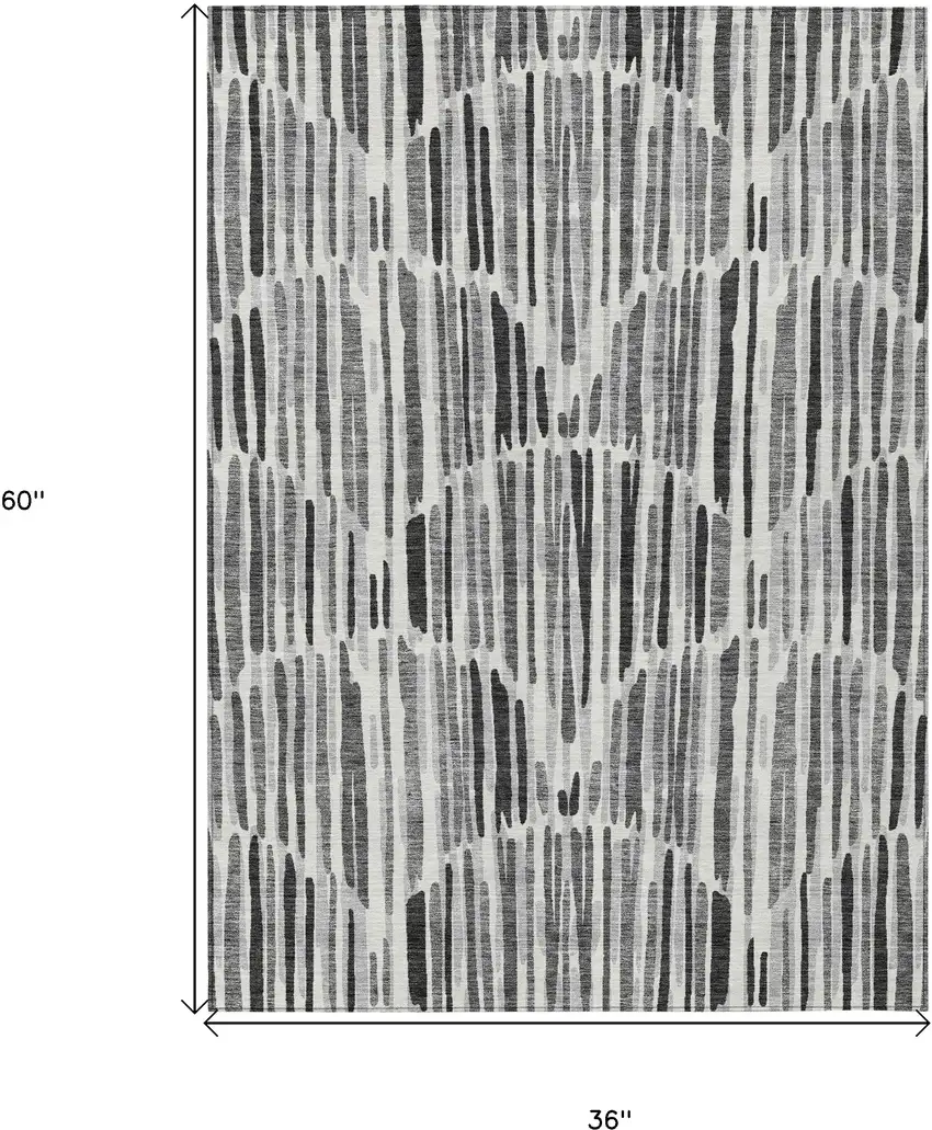Gray Ivory And Charcoal Abstract Washable Indoor Outdoor Area Rug Photo 3