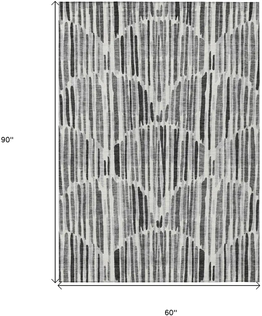 Gray Ivory And Charcoal Abstract Washable Indoor Outdoor Area Rug Photo 3