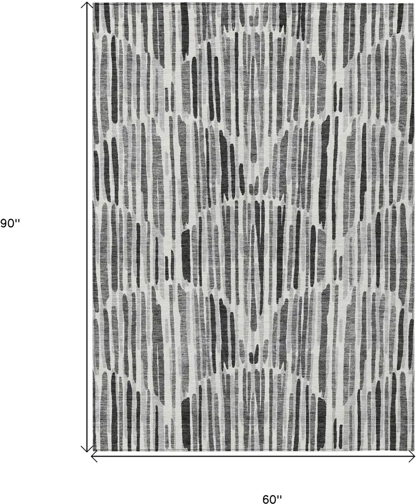 Gray Ivory And Charcoal Abstract Washable Indoor Outdoor Area Rug Photo 3