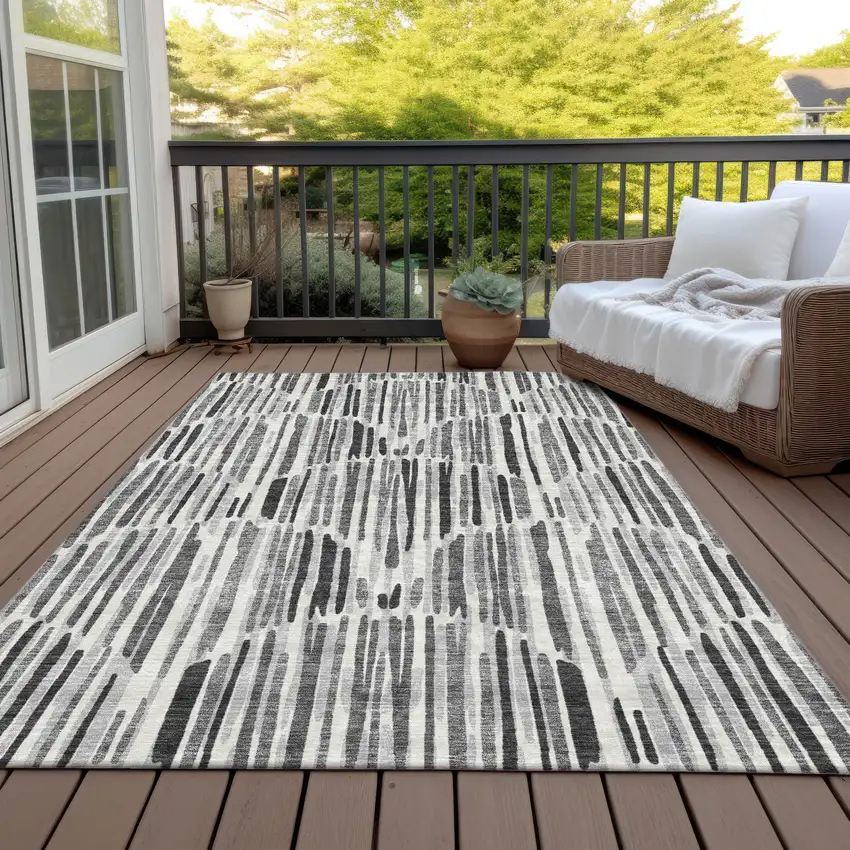Gray Ivory And Charcoal Abstract Washable Indoor Outdoor Area Rug Photo 6