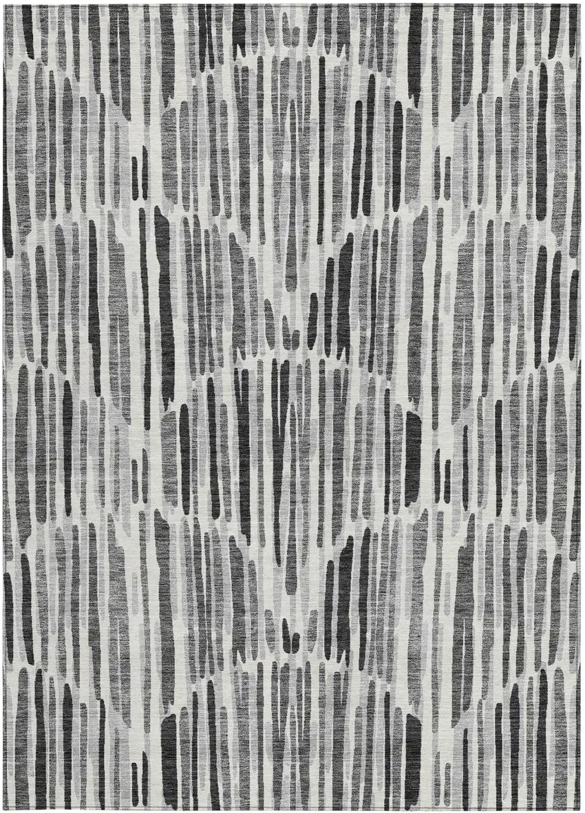 Gray Ivory And Charcoal Abstract Washable Indoor Outdoor Area Rug Photo 5