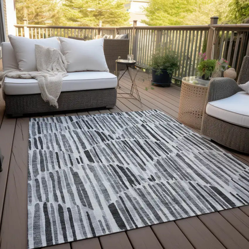 Gray Ivory And Charcoal Abstract Washable Indoor Outdoor Area Rug Photo 9