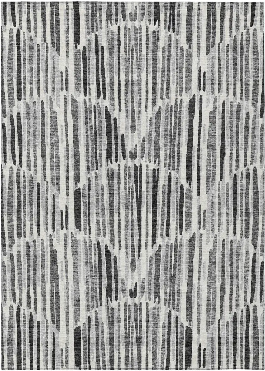 Gray Ivory And Charcoal Abstract Washable Indoor Outdoor Area Rug Photo 1