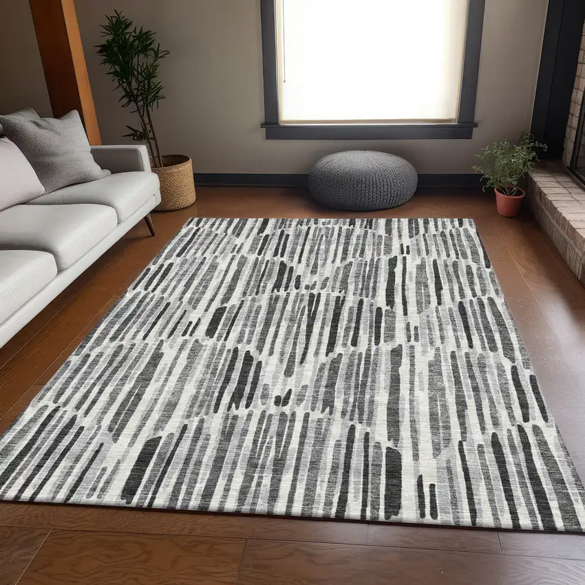 Gray Ivory And Charcoal Abstract Washable Indoor Outdoor Area Rug Photo 7