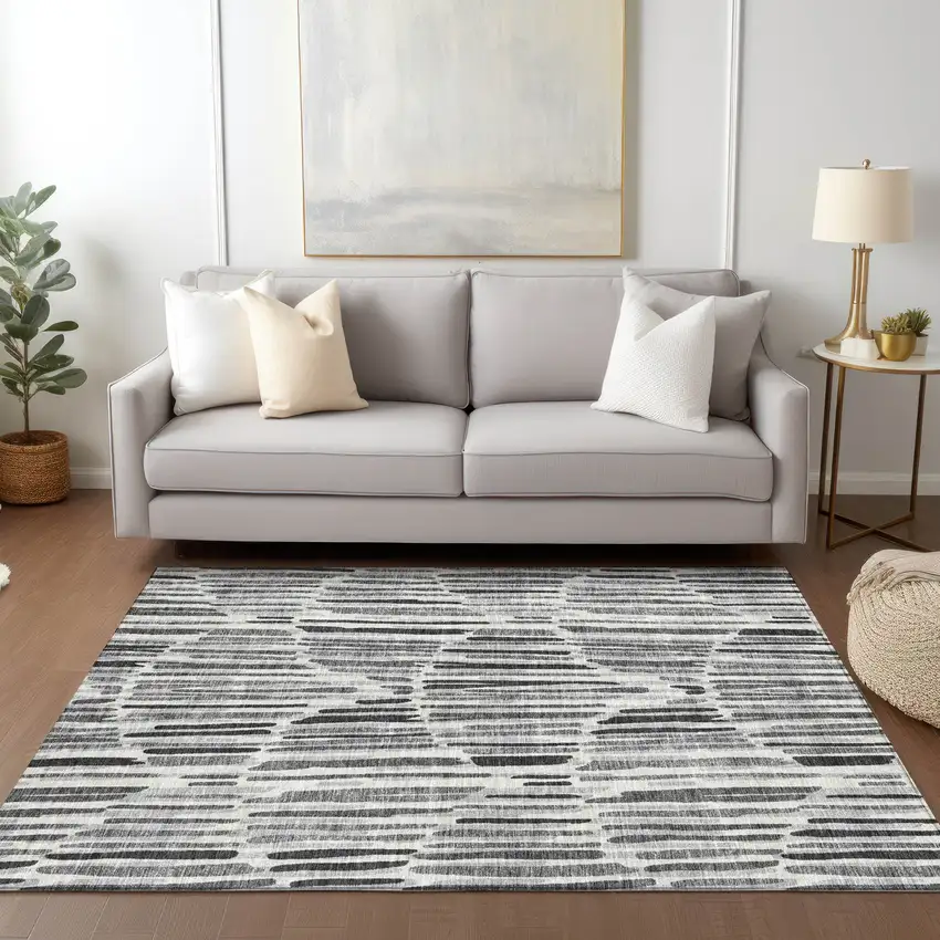 Gray Ivory And Charcoal Abstract Washable Indoor Outdoor Area Rug Photo 8
