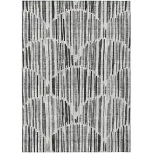 Photo of Gray Ivory And Charcoal Abstract Washable Indoor Outdoor Area Rug