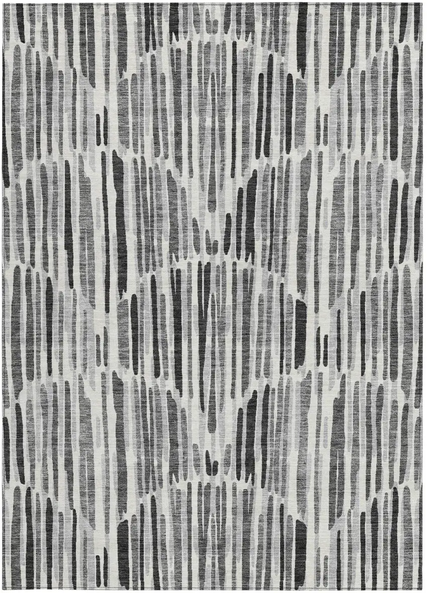 Gray Ivory And Charcoal Abstract Washable Indoor Outdoor Area Rug Photo 5