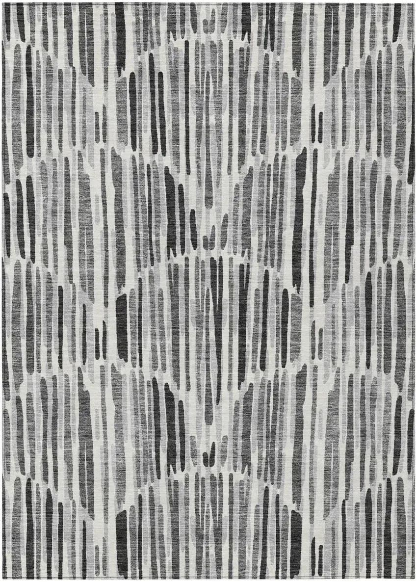 Gray Ivory And Charcoal Abstract Washable Indoor Outdoor Area Rug Photo 1