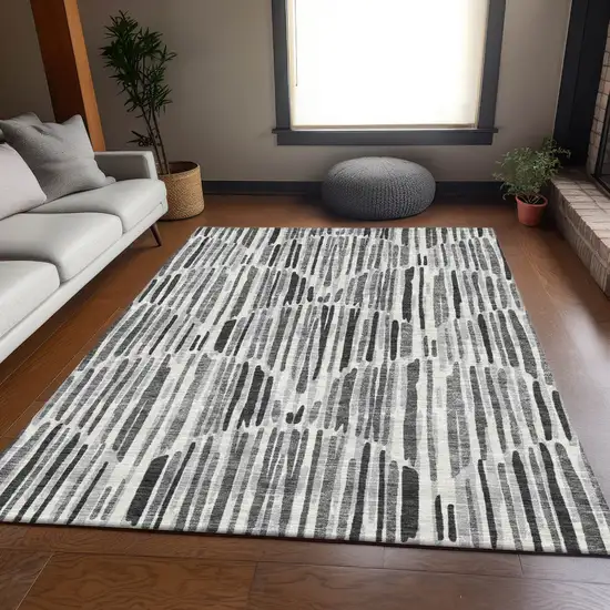 Gray Ivory And Charcoal Abstract Washable Indoor Outdoor Area Rug Photo 7