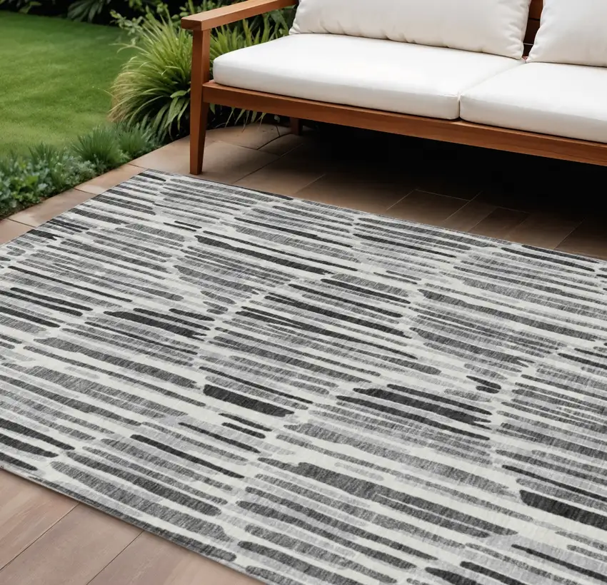 Gray Ivory And Charcoal Abstract Washable Indoor Outdoor Area Rug Photo 1