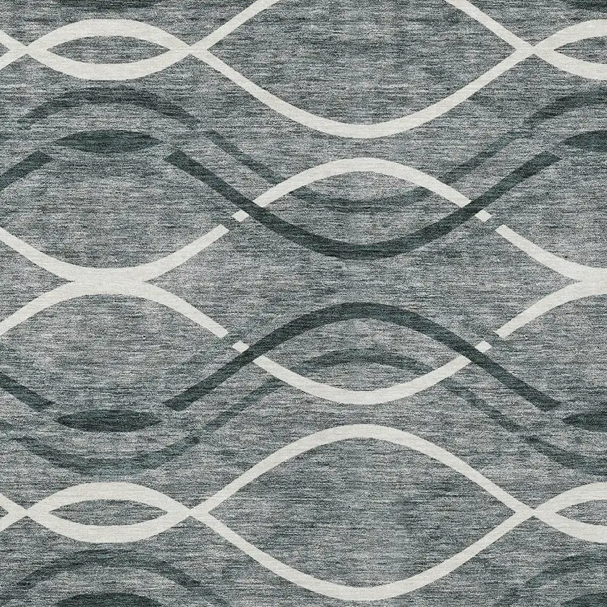 Gray Ivory And Charcoal Abstract Washable Indoor Outdoor Area Rug Photo 4