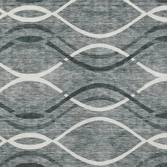Gray Ivory And Charcoal Abstract Washable Indoor Outdoor Area Rug Photo 4