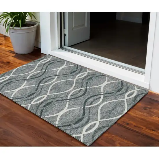 Gray Ivory And Charcoal Abstract Washable Indoor Outdoor Area Rug Photo 1