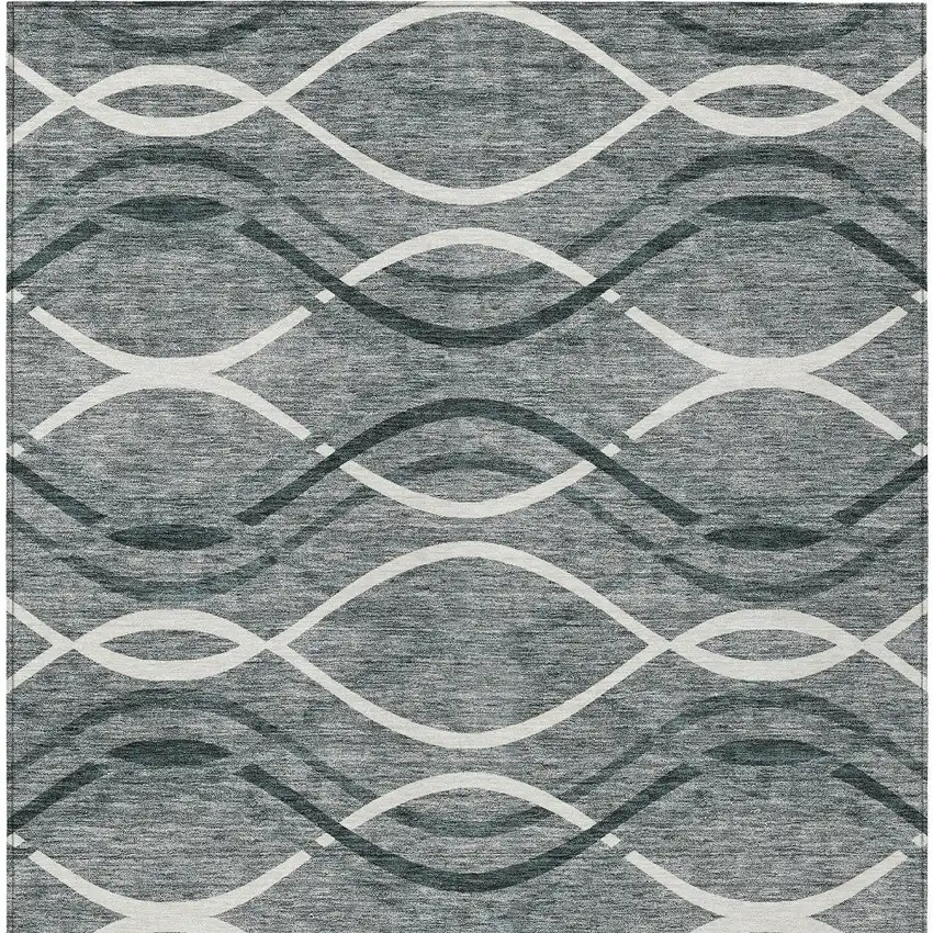 Gray Ivory And Charcoal Abstract Washable Indoor Outdoor Area Rug Photo 5