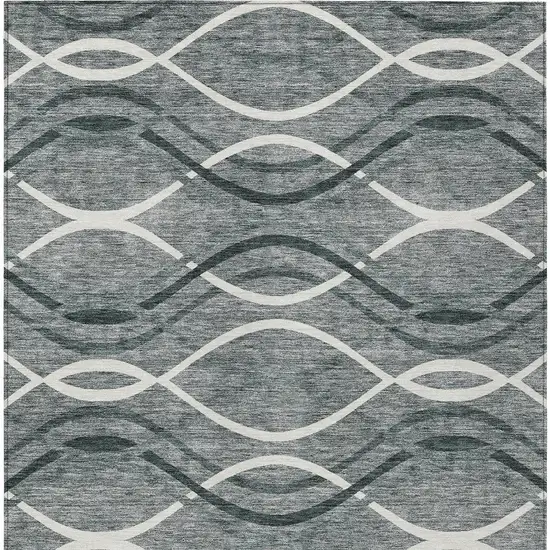 Gray Ivory And Charcoal Abstract Washable Indoor Outdoor Area Rug Photo 5