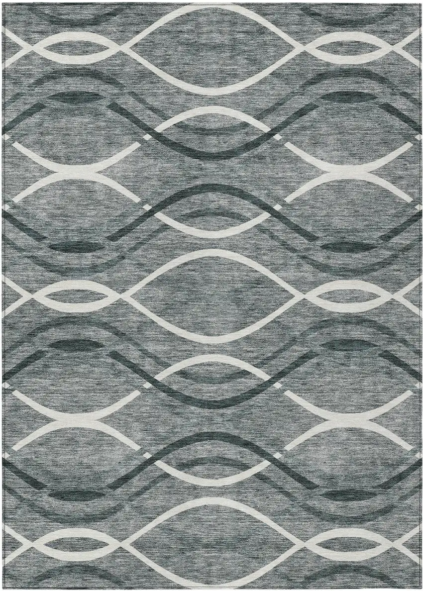 Gray Ivory And Charcoal Abstract Washable Indoor Outdoor Area Rug Photo 1