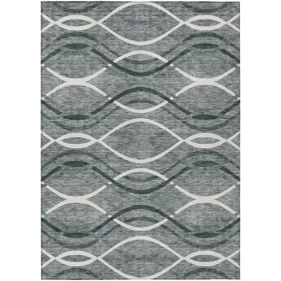 Gray Ivory And Charcoal Abstract Washable Indoor Outdoor Area Rug Photo 1