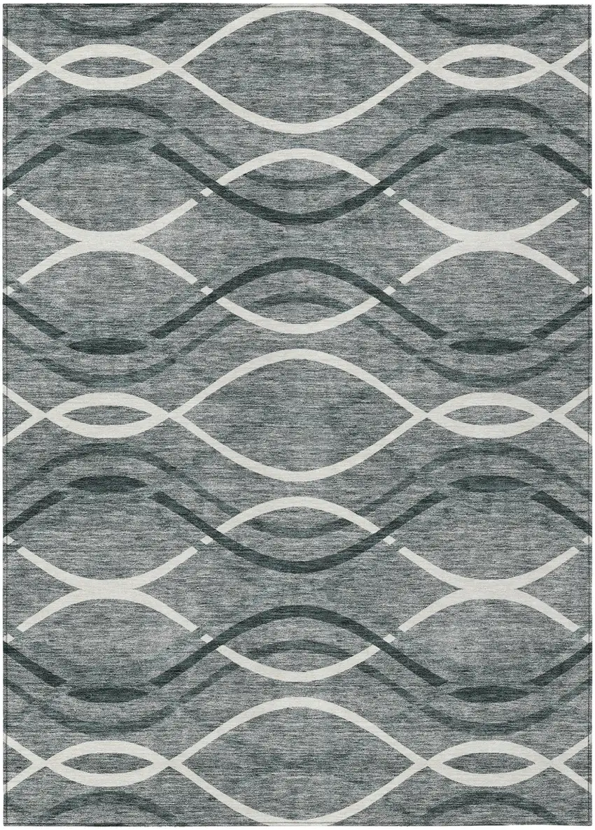 Gray Ivory And Charcoal Abstract Washable Indoor Outdoor Area Rug Photo 1