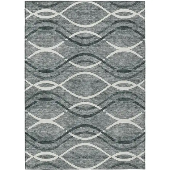 Gray Ivory And Charcoal Abstract Washable Indoor Outdoor Area Rug Photo 1