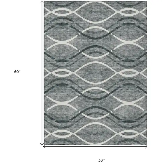 Gray Ivory And Charcoal Abstract Washable Indoor Outdoor Area Rug Photo 7