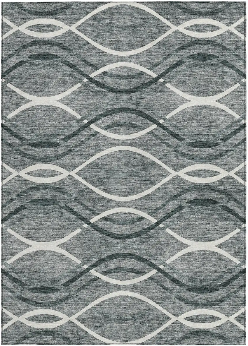 Gray Ivory And Charcoal Abstract Washable Indoor Outdoor Area Rug Photo 4