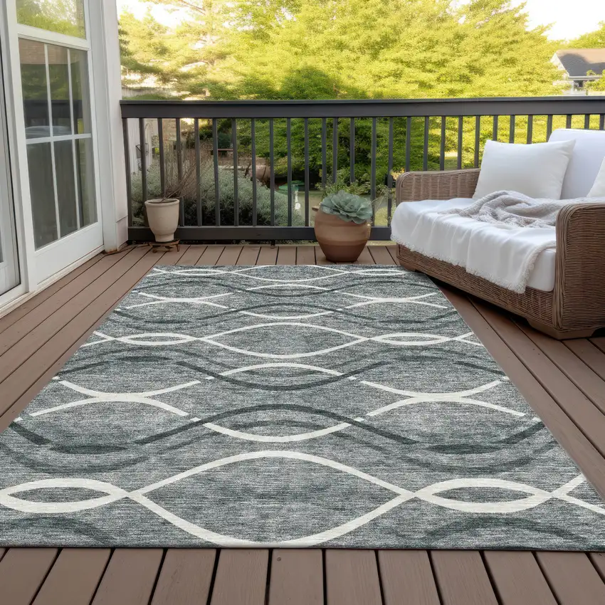 Gray Ivory And Charcoal Abstract Washable Indoor Outdoor Area Rug Photo 5