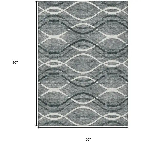 Gray Ivory And Charcoal Abstract Washable Indoor Outdoor Area Rug Photo 9