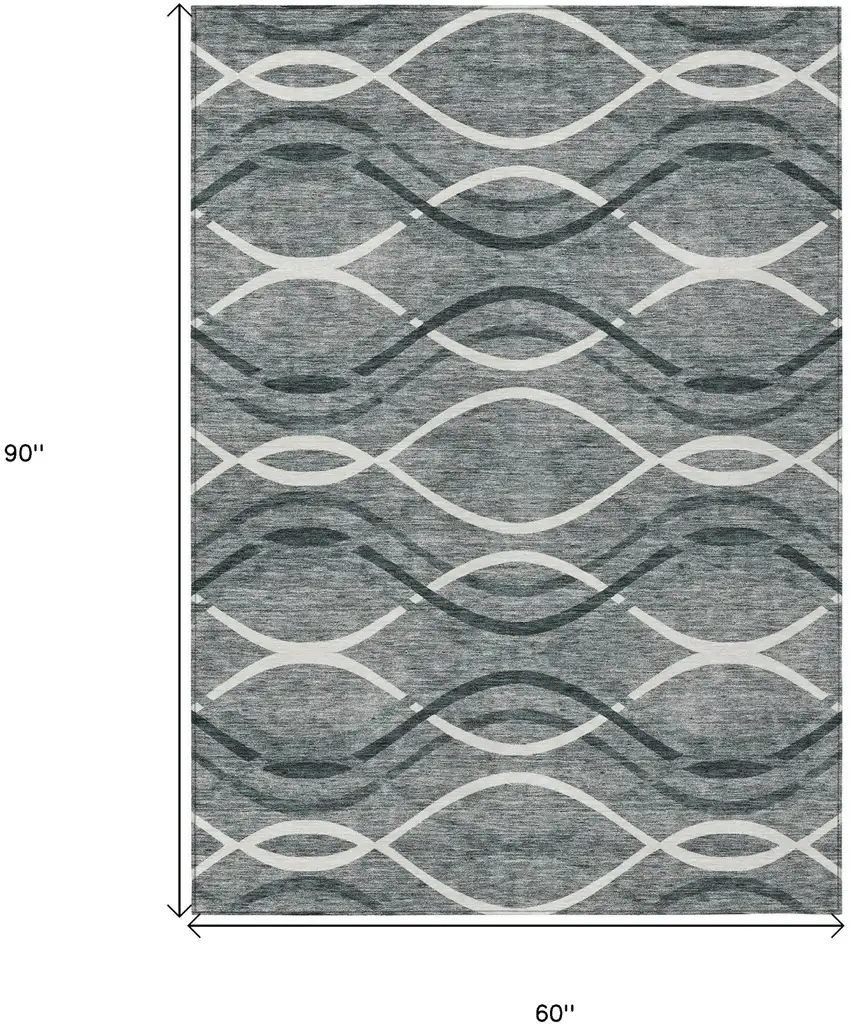Gray Ivory And Charcoal Abstract Washable Indoor Outdoor Area Rug Photo 9