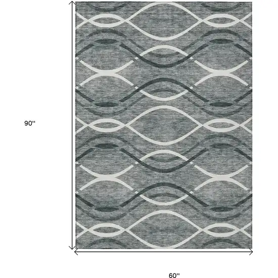 Gray Ivory And Charcoal Abstract Washable Indoor Outdoor Area Rug Photo 9