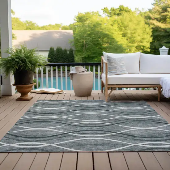 Gray Ivory And Charcoal Abstract Washable Indoor Outdoor Area Rug Photo 9