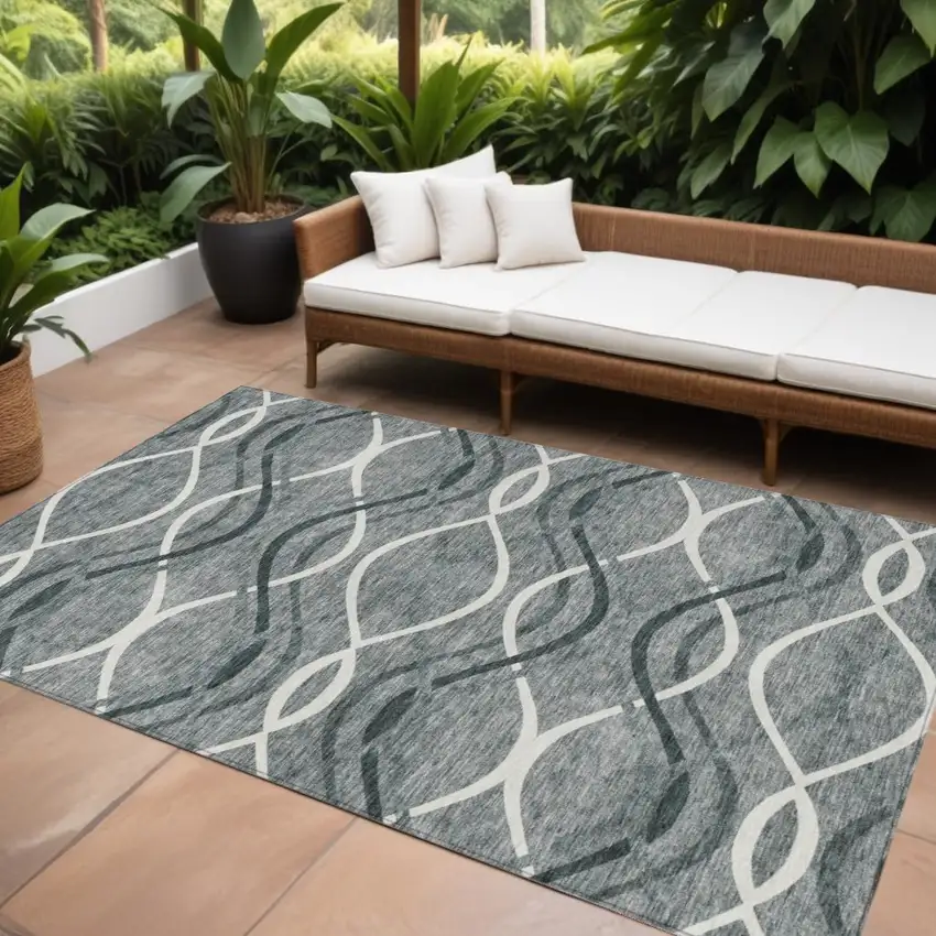 Gray Ivory And Charcoal Abstract Washable Indoor Outdoor Area Rug Photo 1