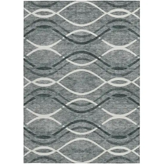 Gray Ivory And Charcoal Abstract Washable Indoor Outdoor Area Rug Photo 5