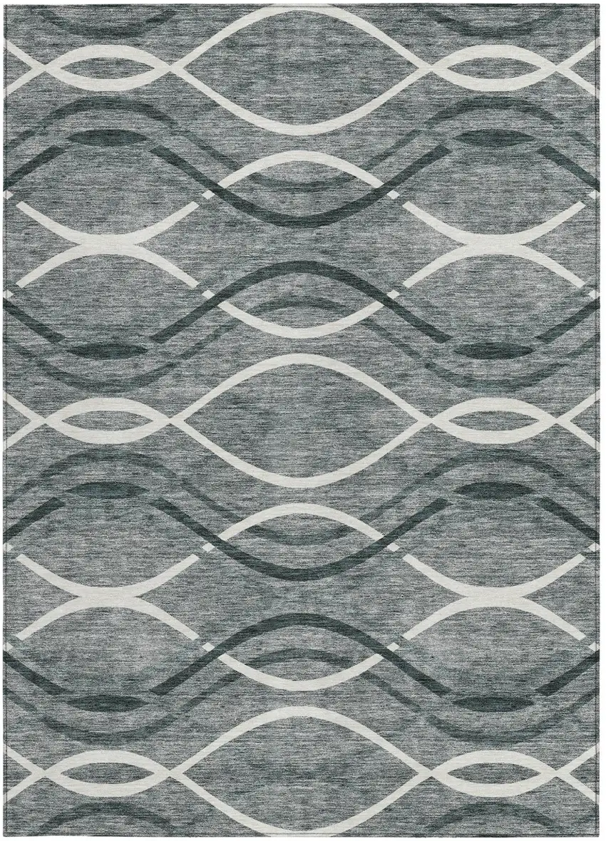 Gray Ivory And Charcoal Abstract Washable Indoor Outdoor Area Rug Photo 5