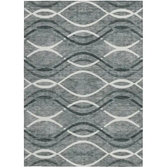 Gray Ivory And Charcoal Abstract Washable Indoor Outdoor Area Rug Photo 5