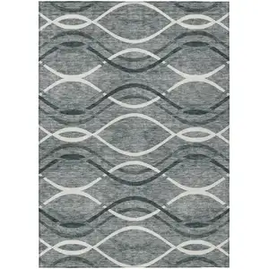 Photo of Gray Ivory And Charcoal Abstract Washable Indoor Outdoor Area Rug