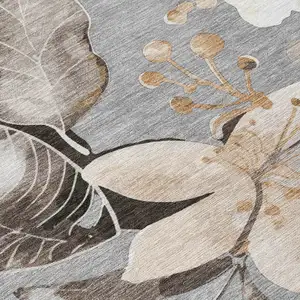 Photo of Gray Ivory And Charcoal Floral Washable Indoor Outdoor Area Rug