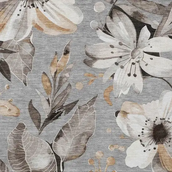 Gray Ivory And Charcoal Floral Washable Indoor Outdoor Area Rug Photo 6