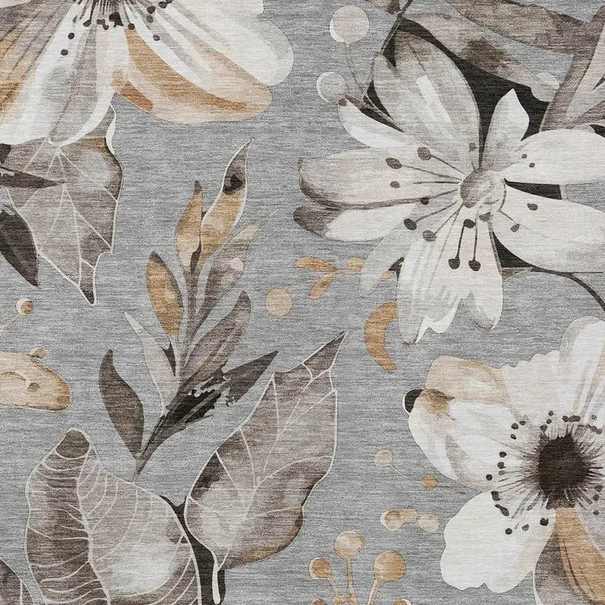 Gray Ivory And Charcoal Floral Washable Indoor Outdoor Area Rug Photo 6