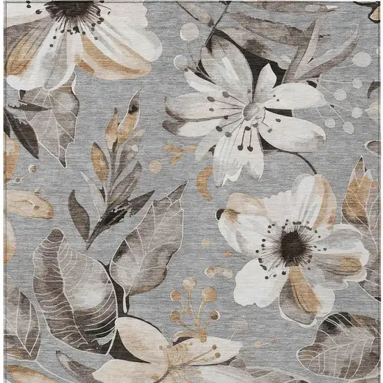 Gray Ivory And Charcoal Floral Washable Indoor Outdoor Area Rug Photo 4
