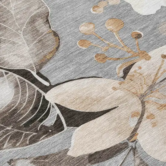 Gray Ivory And Charcoal Floral Washable Indoor Outdoor Area Rug Photo 7