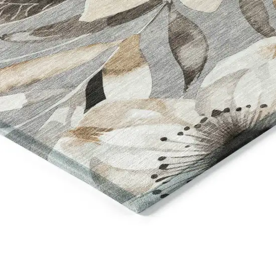 Gray Ivory And Charcoal Floral Washable Indoor Outdoor Area Rug Photo 5