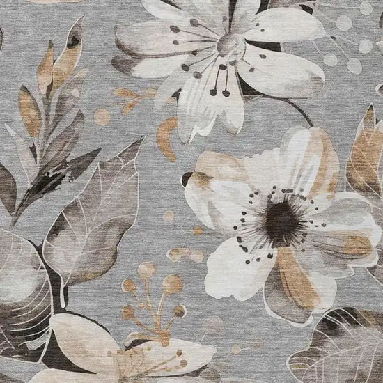 Gray Ivory And Charcoal Floral Washable Indoor Outdoor Area Rug Photo 6