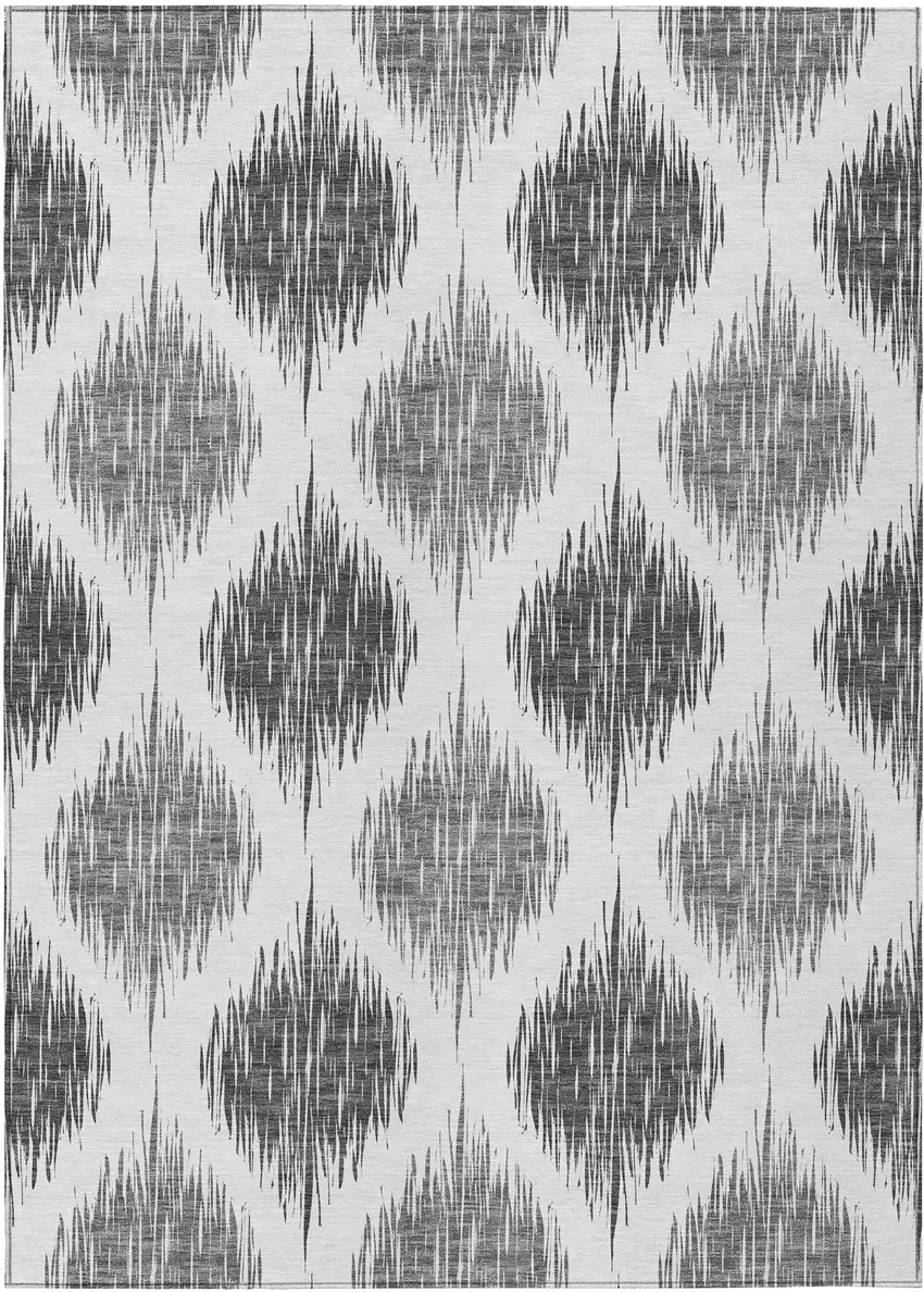 Gray Ivory And Charcoal Ikat Washable Indoor Outdoor Area Rug Photo 2