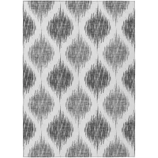 Gray Ivory And Charcoal Ikat Washable Indoor Outdoor Area Rug Photo 2