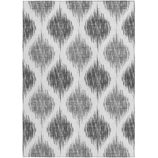 Gray Ivory And Charcoal Ikat Washable Indoor Outdoor Area Rug Photo 7