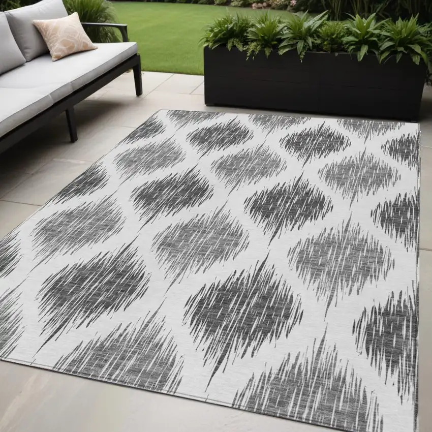 Gray Ivory And Charcoal Ikat Washable Indoor Outdoor Area Rug Photo 1