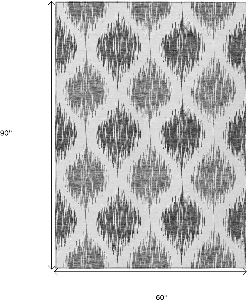 Gray Ivory And Charcoal Ikat Washable Indoor Outdoor Area Rug Photo 3