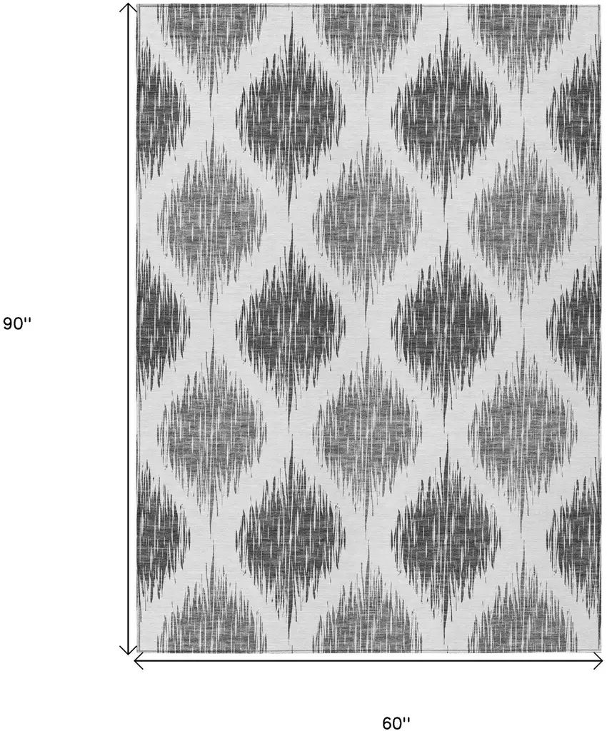 Gray Ivory And Charcoal Ikat Washable Indoor Outdoor Area Rug Photo 3