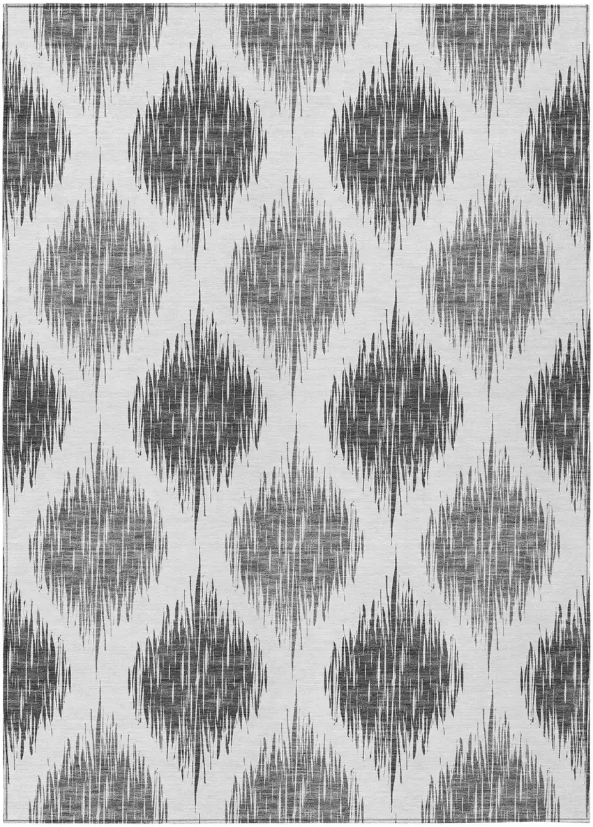 Gray Ivory And Charcoal Ikat Washable Indoor Outdoor Area Rug Photo 2