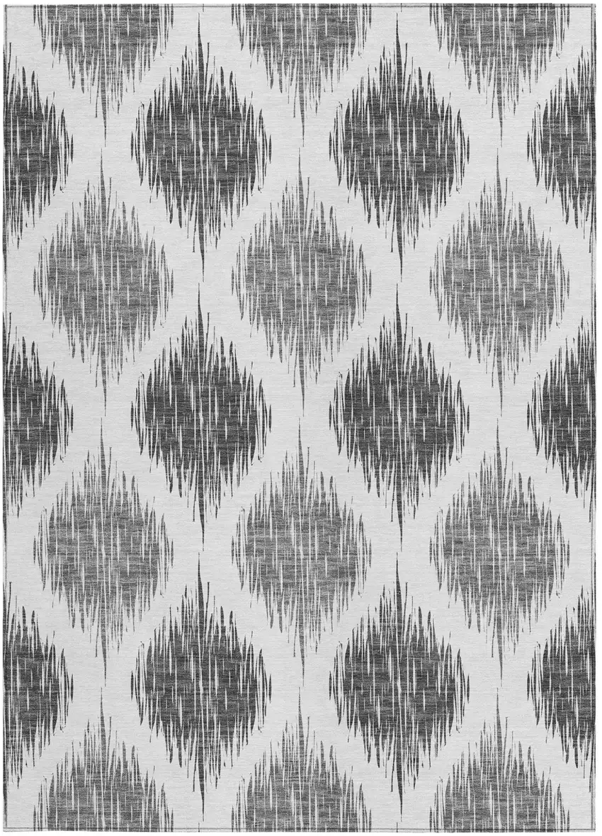 Gray Ivory And Charcoal Ikat Washable Indoor Outdoor Area Rug Photo 6